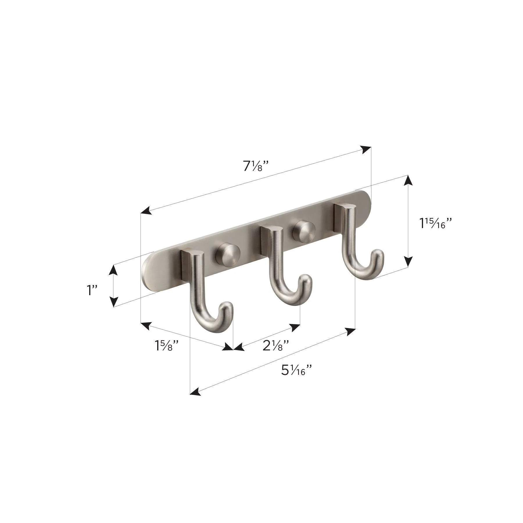 MAYKKE Gilbert Brass 3 Hook Coat Rack in Brushed Nickel | Wall Mount Bathroom, Entryway, Hallway, Mudroom Clothes Hat and Key Hanger | OYA1060103