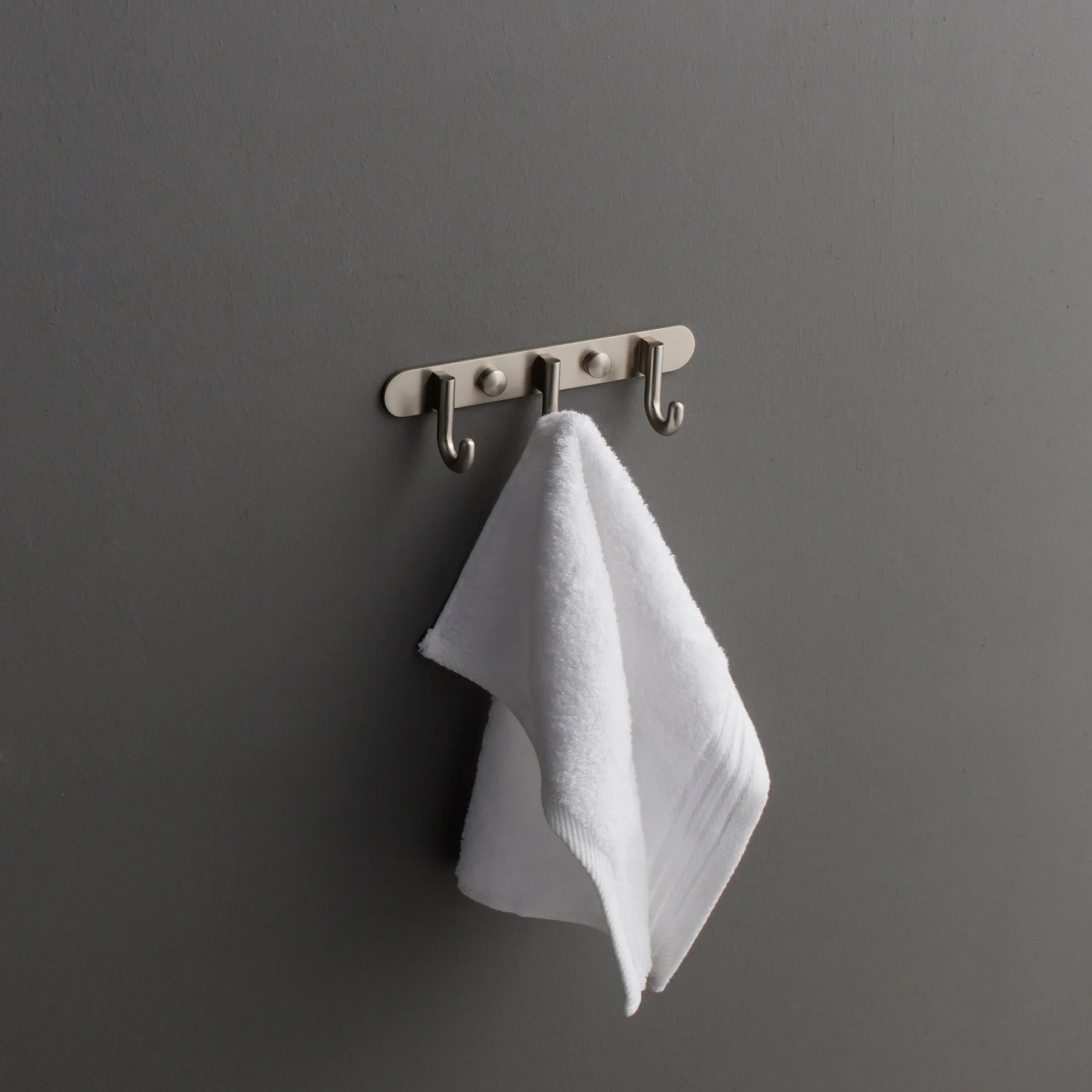 MAYKKE Gilbert Brass 3 Hook Coat Rack in Brushed Nickel | Wall Mount Bathroom, Entryway, Hallway, Mudroom Clothes Hat and Key Hanger | OYA1060103