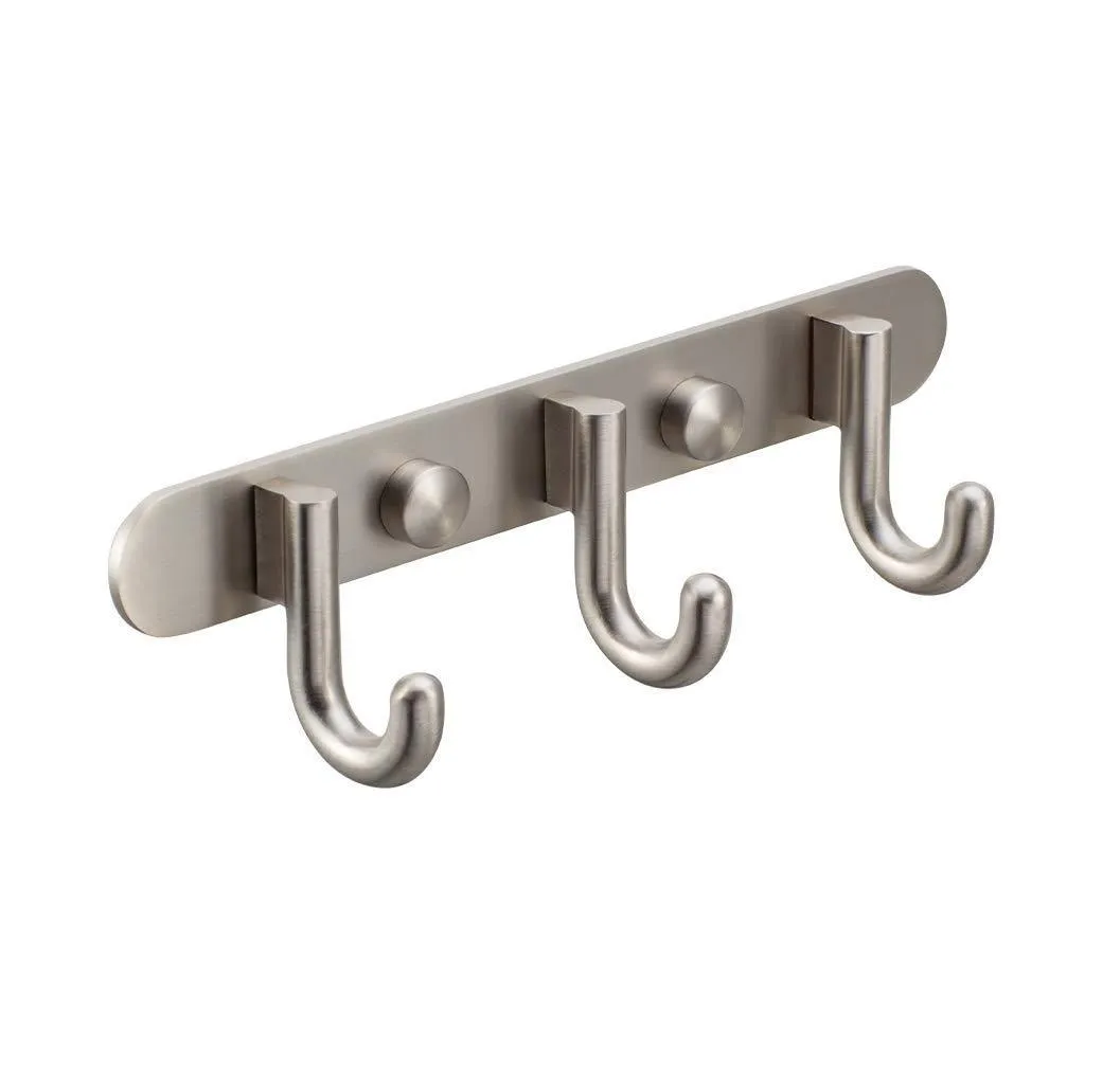 MAYKKE Gilbert Brass 3 Hook Coat Rack in Brushed Nickel | Wall Mount Bathroom, Entryway, Hallway, Mudroom Clothes Hat and Key Hanger | OYA1060103