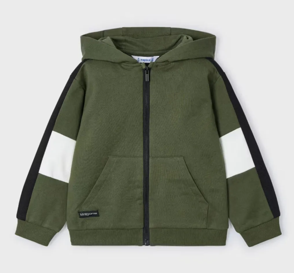 Mayoral Boys Green and White Zip Up Hoodie: Size 3 to 9 Years