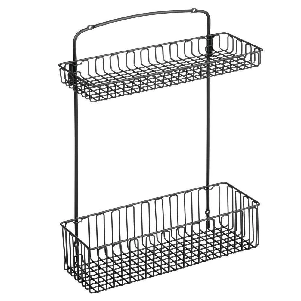 mDesign Metal Farmhouse Wall Mount Kitchen Storage Organizer Holder or Basket - Hang on Wall, Under Sink, or Cabinet Door in Kitchen/Pantry - Holds Dish Soap, Window Cleaner, Sponges - Matte Black