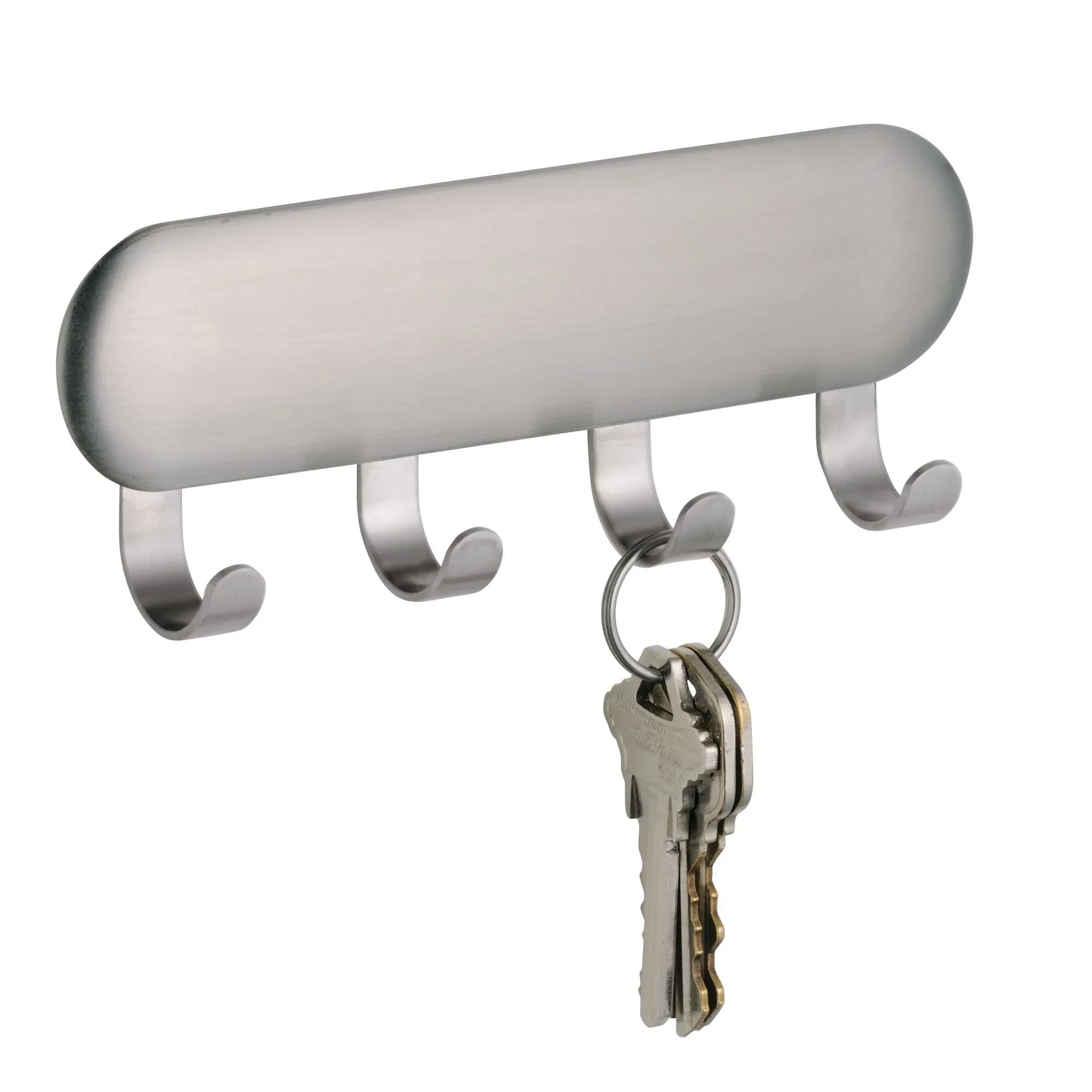 mDesign Self-Adhesive Key Rack Organizer for Entryway, Hallway, Mudroom - Pack of 2, Brushed Stainless Steel