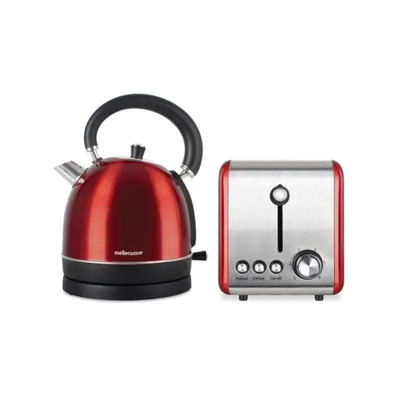 Mellerware Crimson Stainless Steel Red Kettle And Toaster Set