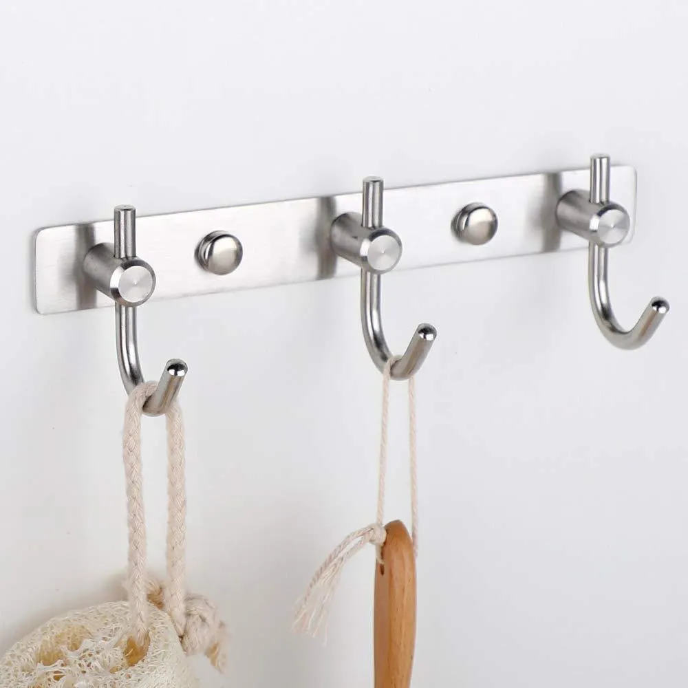 Mellewell Hook Rail Coat Rack with 3 Hooks, Stainless Steel 304 Brushed Nickel, Pack of 2
