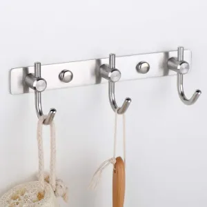 Mellewell Hook Rail Coat Rack with 3 Hooks, Stainless Steel 304 Brushed Nickel, Pack of 2
