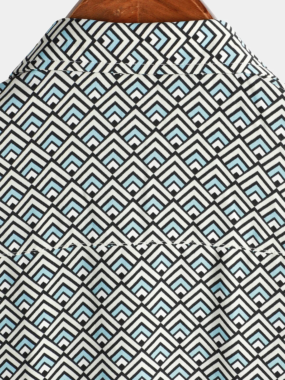 Men's Casual Vintage Geometric Button Up Holiday Summer Retro Short Sleeve Shirt