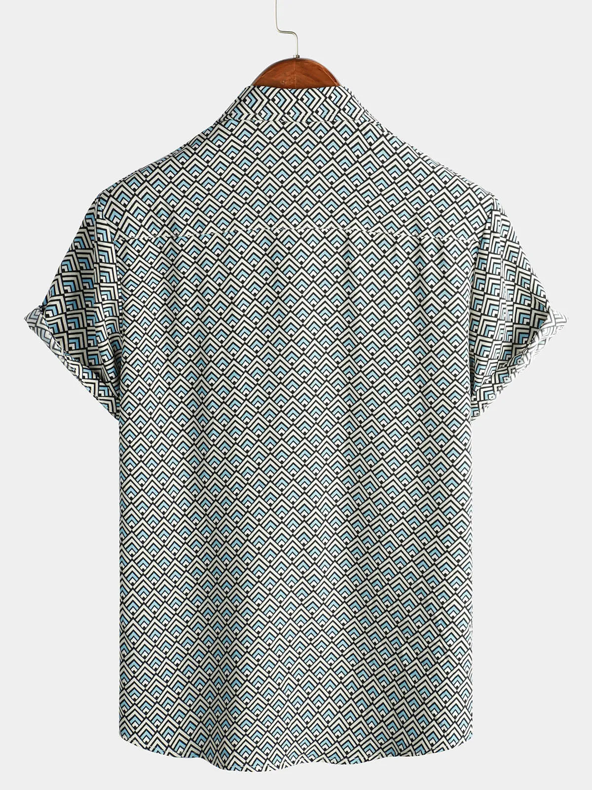 Men's Casual Vintage Geometric Button Up Holiday Summer Retro Short Sleeve Shirt