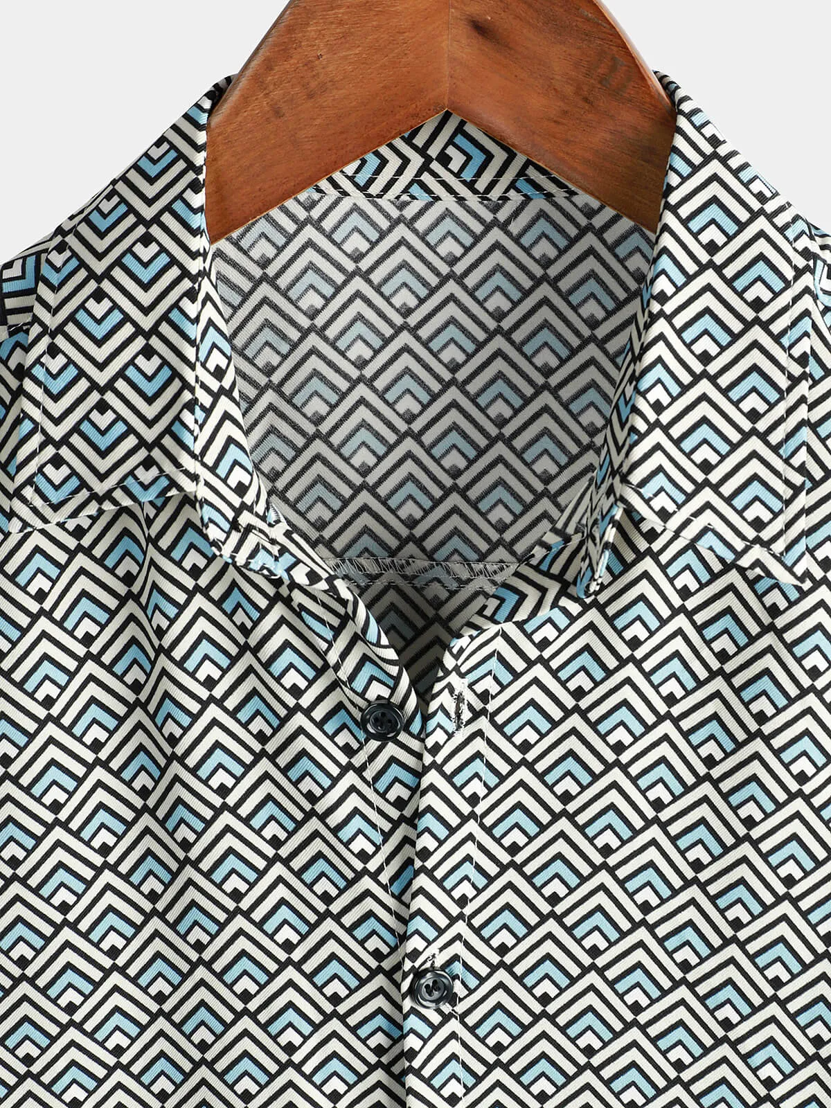 Men's Casual Vintage Geometric Button Up Holiday Summer Retro Short Sleeve Shirt