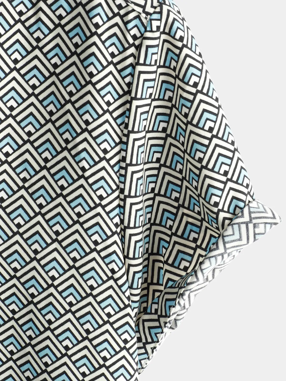 Men's Casual Vintage Geometric Button Up Holiday Summer Retro Short Sleeve Shirt