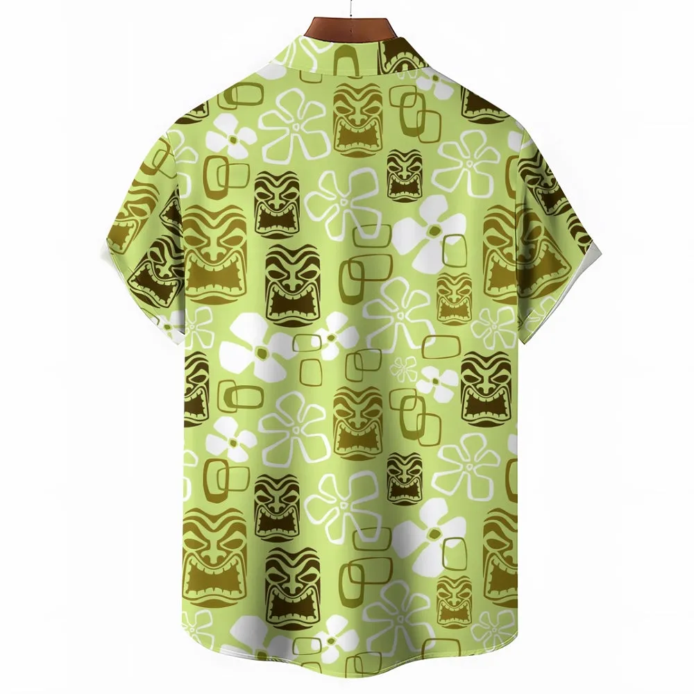Men's Vintage Green Tiki Art Short Sleeve Shirts 2408002075