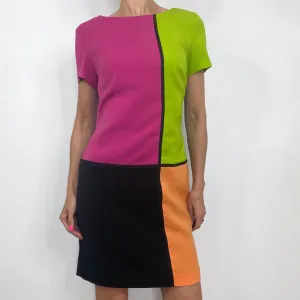 metrostyle Pink Green Orange Colorblock Short Sleeve Sheath Dress