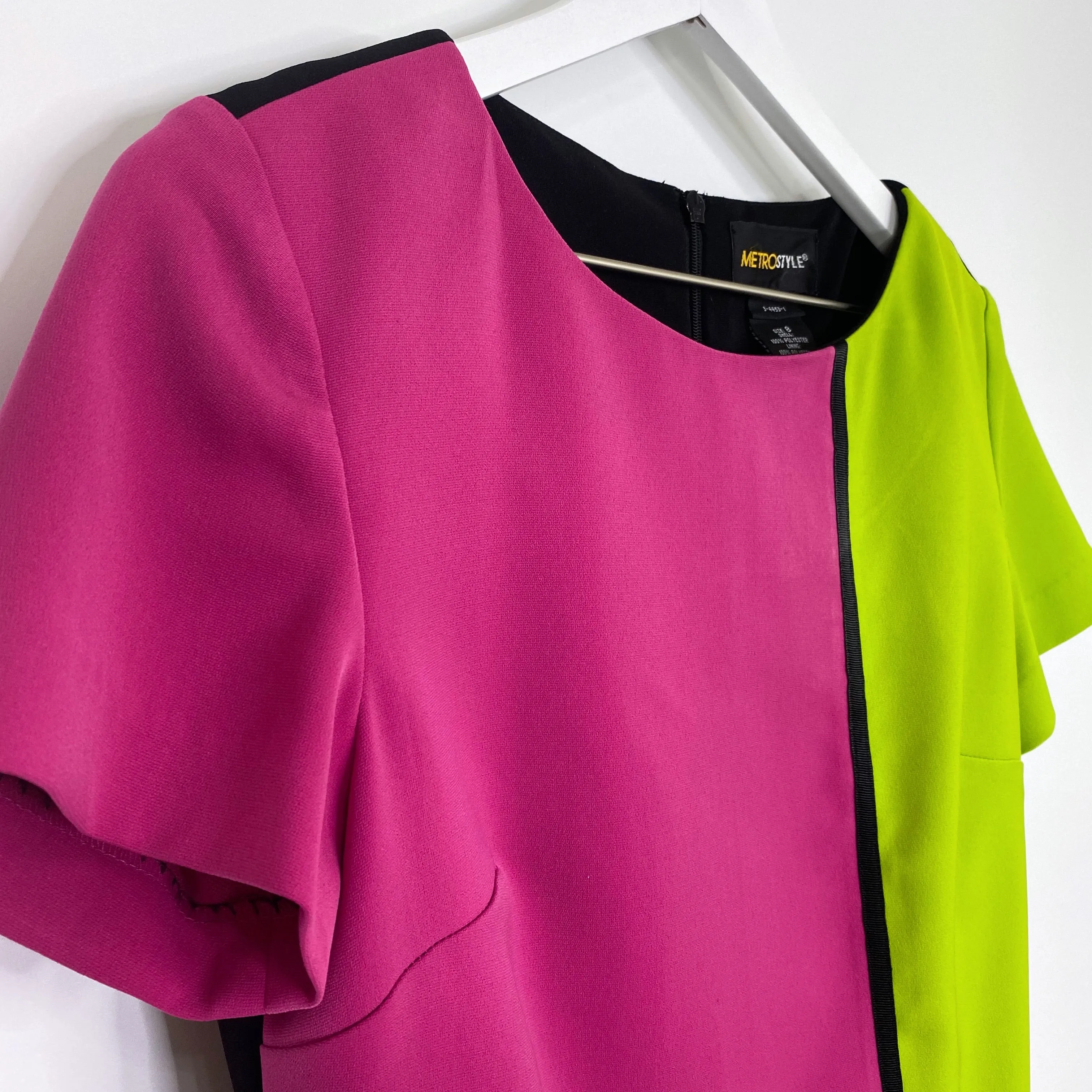 metrostyle Pink Green Orange Colorblock Short Sleeve Sheath Dress