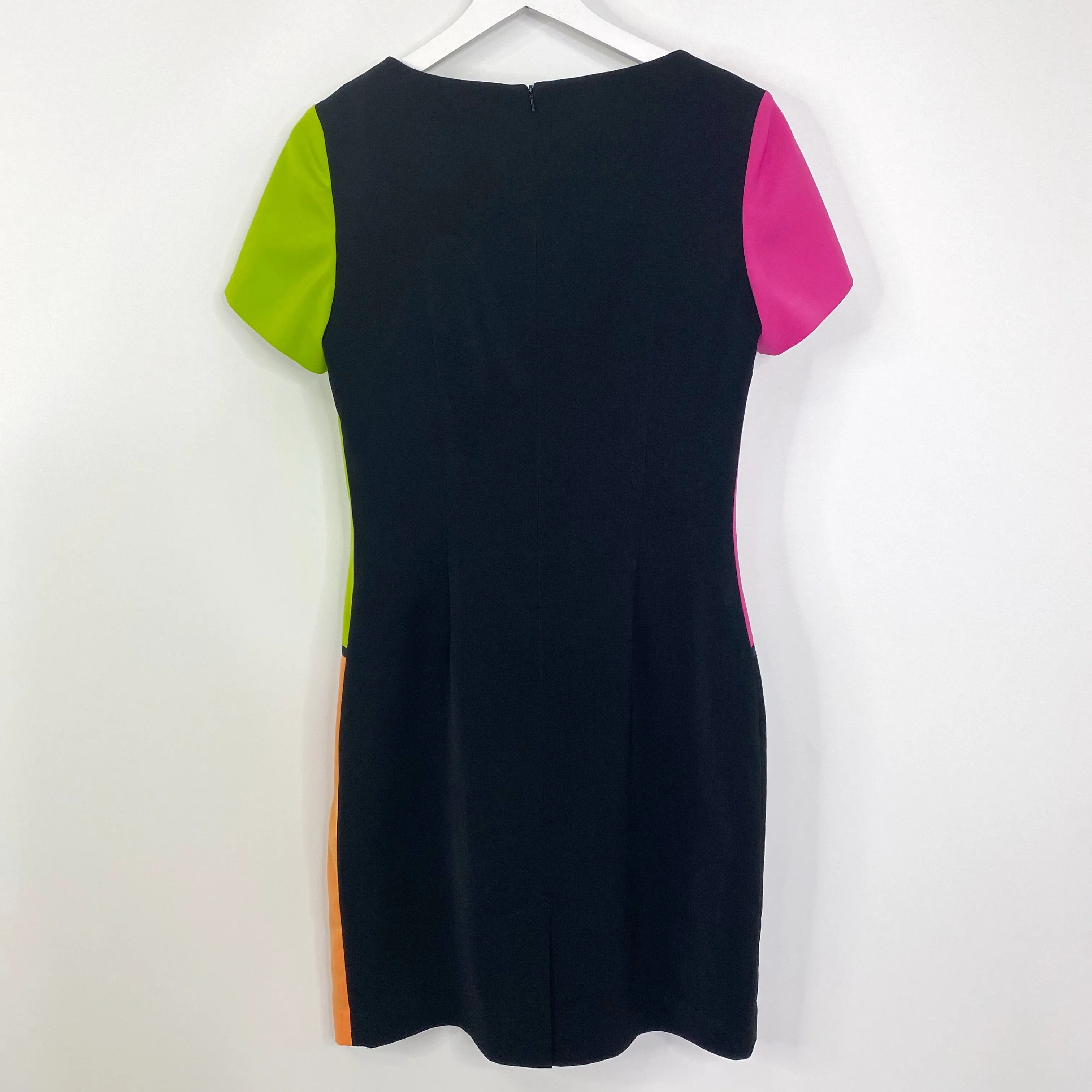 metrostyle Pink Green Orange Colorblock Short Sleeve Sheath Dress