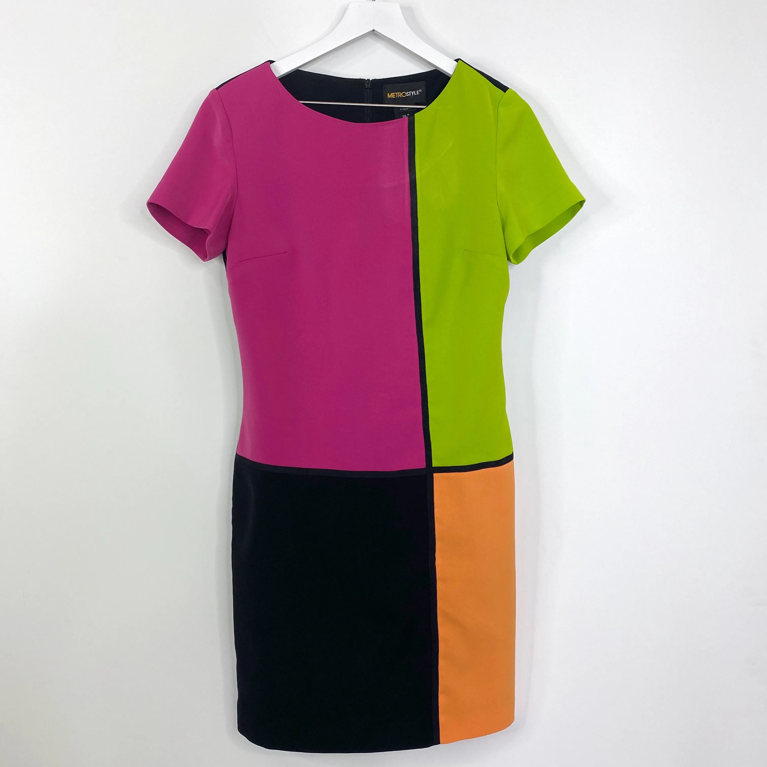 metrostyle Pink Green Orange Colorblock Short Sleeve Sheath Dress