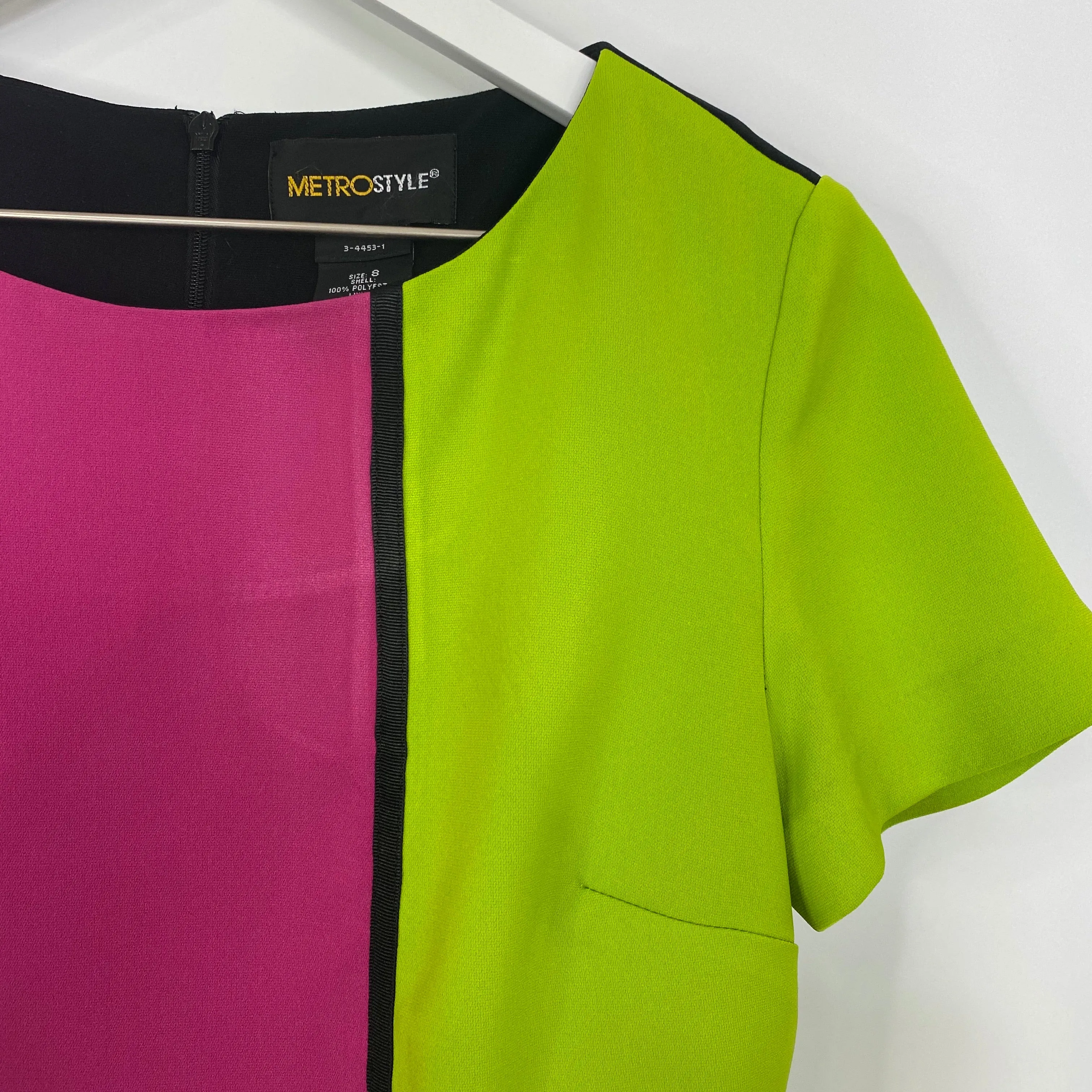 metrostyle Pink Green Orange Colorblock Short Sleeve Sheath Dress