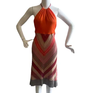 Missoni Signature Knit Orange Chevron Halter Dress