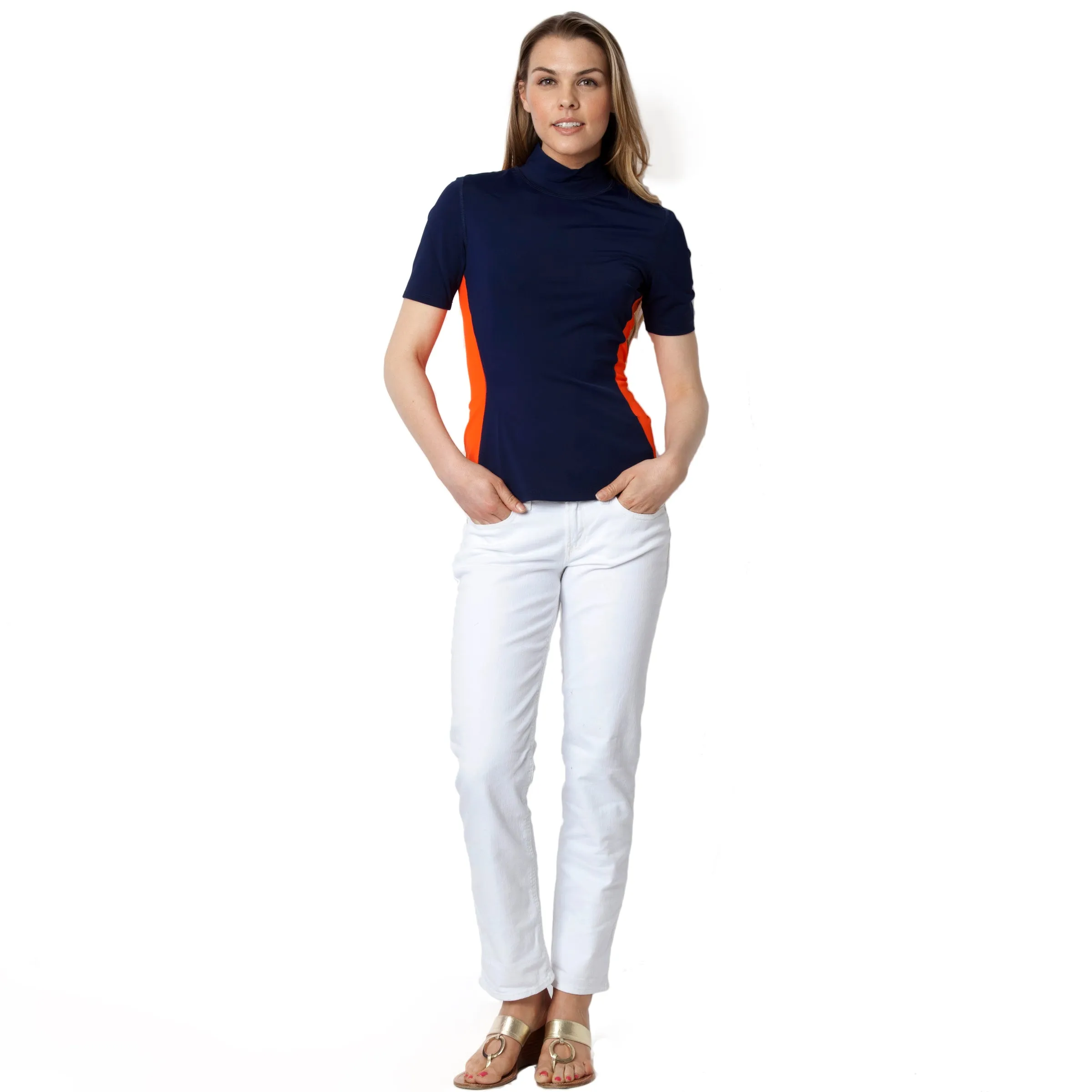 Mock Turtle Neck Short Sleeve UV Protection Shirt