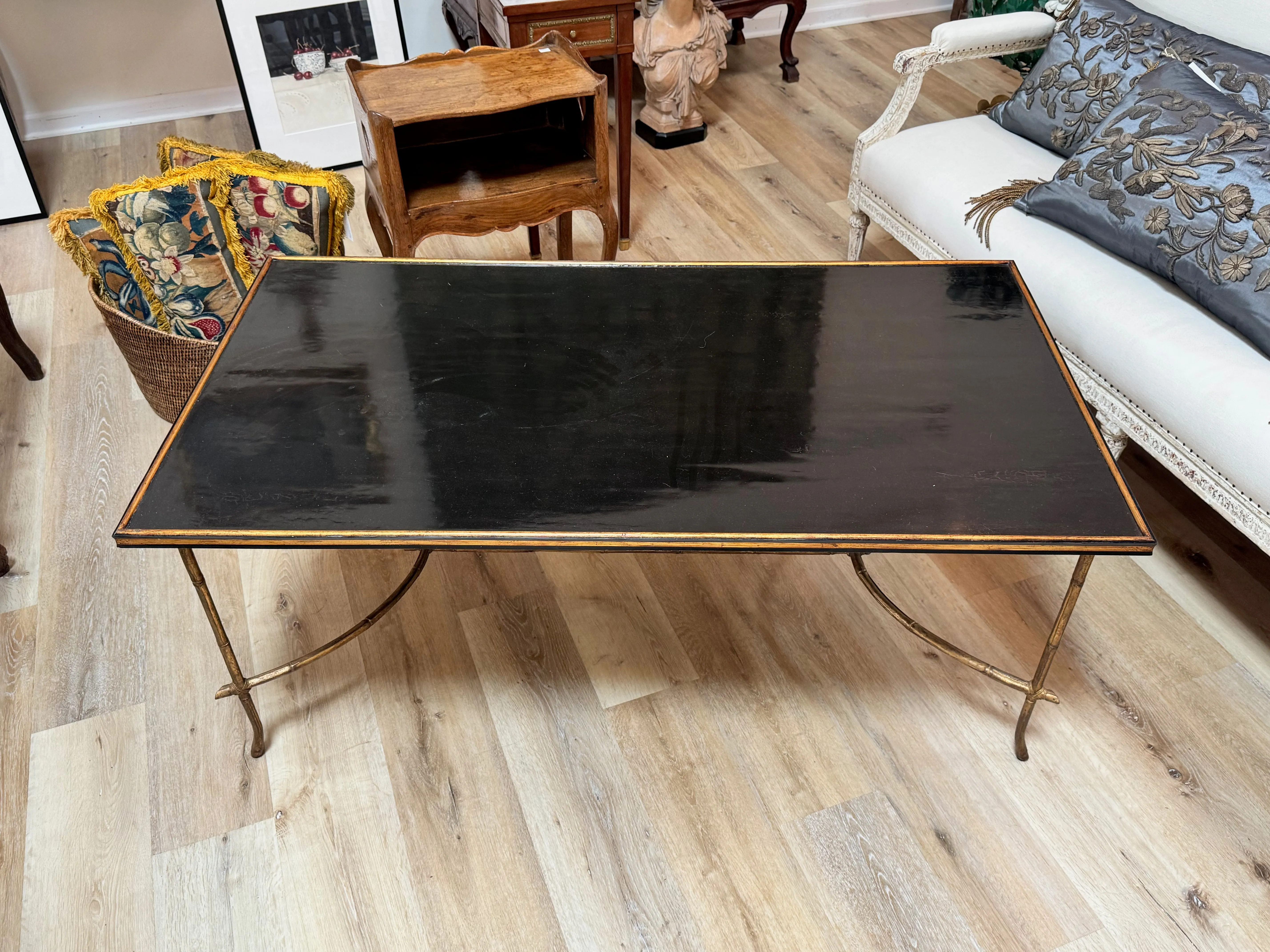Modern lacquer and gilt metal Bamboo Chinoiserie table by Dennis &amp; Leen