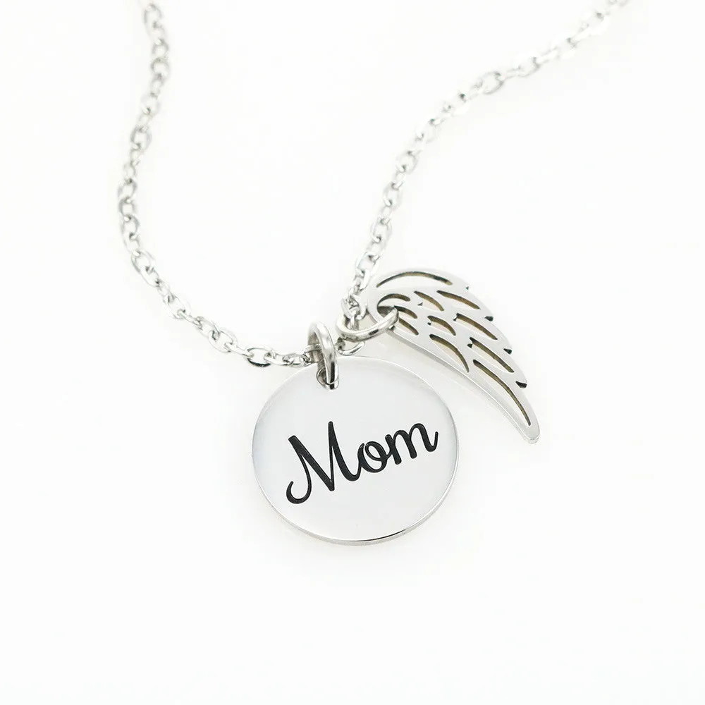 Mom Remembrance-I will feel you in my heart forever-Angel Wing Necklace