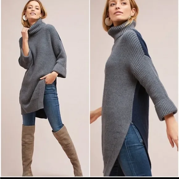 Moth Ribbed Tunic Sweater XS Turtleneck Ckunky Knit Wool Preppy Longline