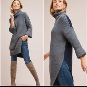 Moth Ribbed Tunic Sweater XS Turtleneck Ckunky Knit Wool Preppy Longline