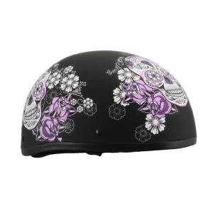 MPH DOT Ladies Helmet w/ Sugar Skull Design Matte Black