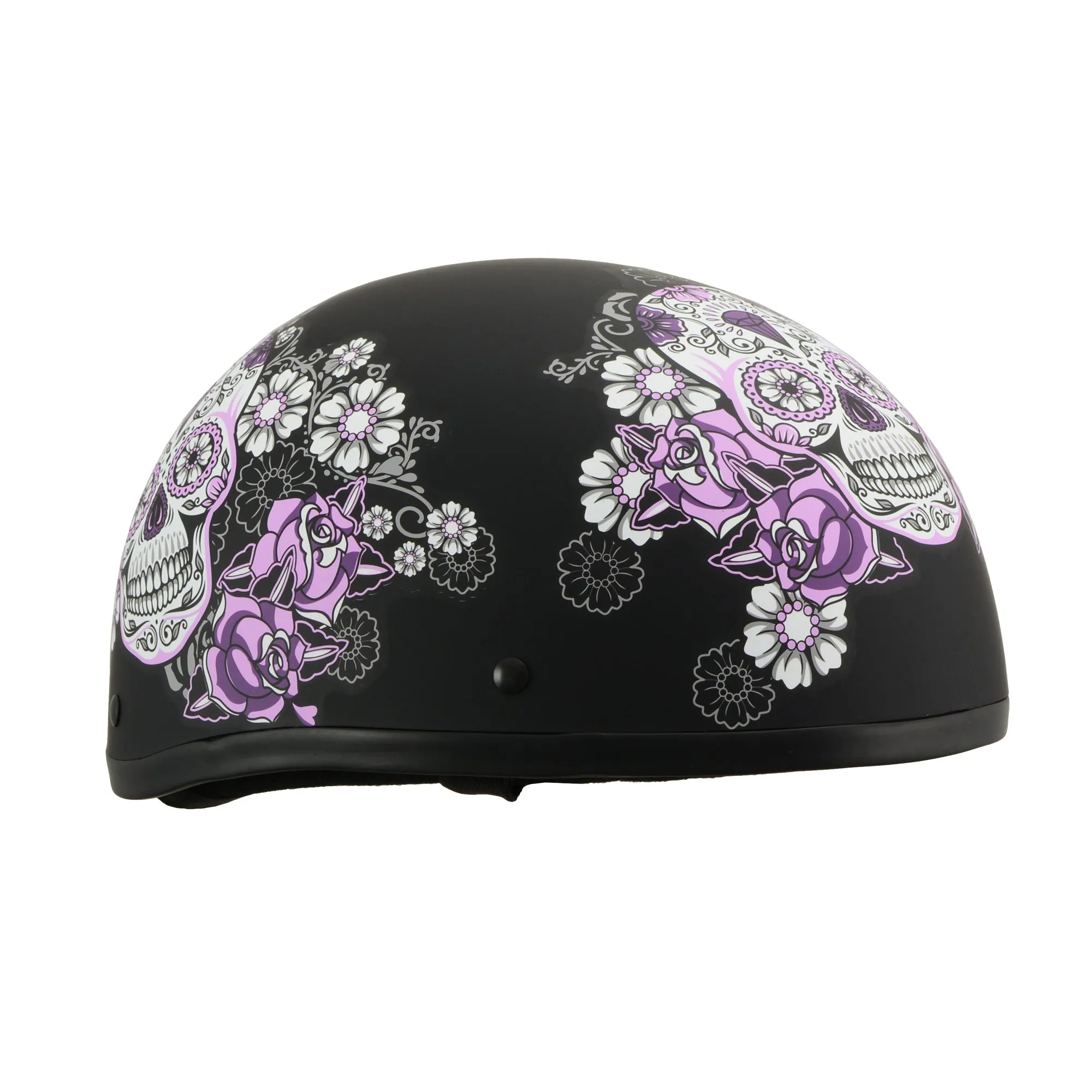MPH DOT Ladies Helmet w/ Sugar Skull Design Matte Black