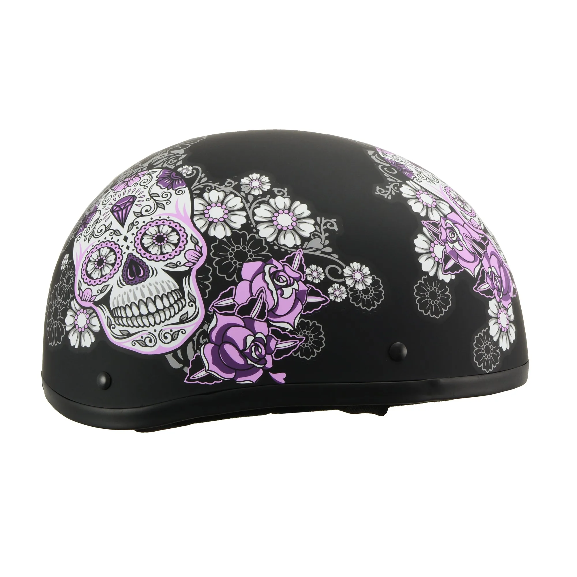 MPH DOT Ladies Helmet w/ Sugar Skull Design Matte Black