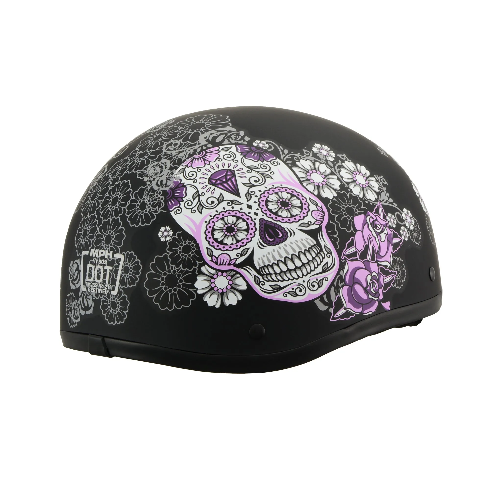MPH DOT Ladies Helmet w/ Sugar Skull Design Matte Black
