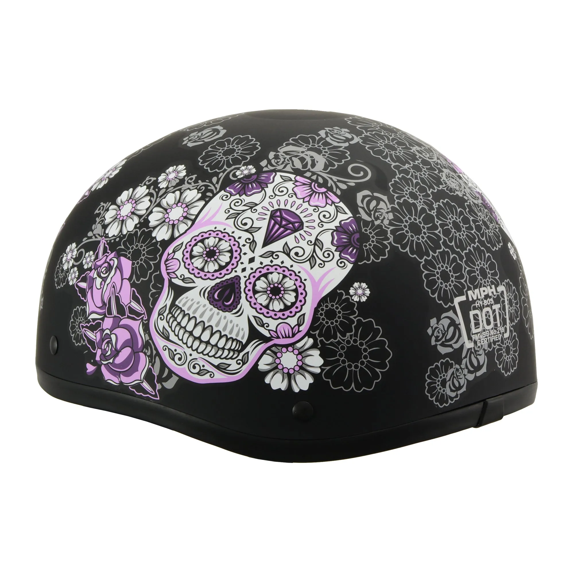 MPH DOT Ladies Helmet w/ Sugar Skull Design Matte Black