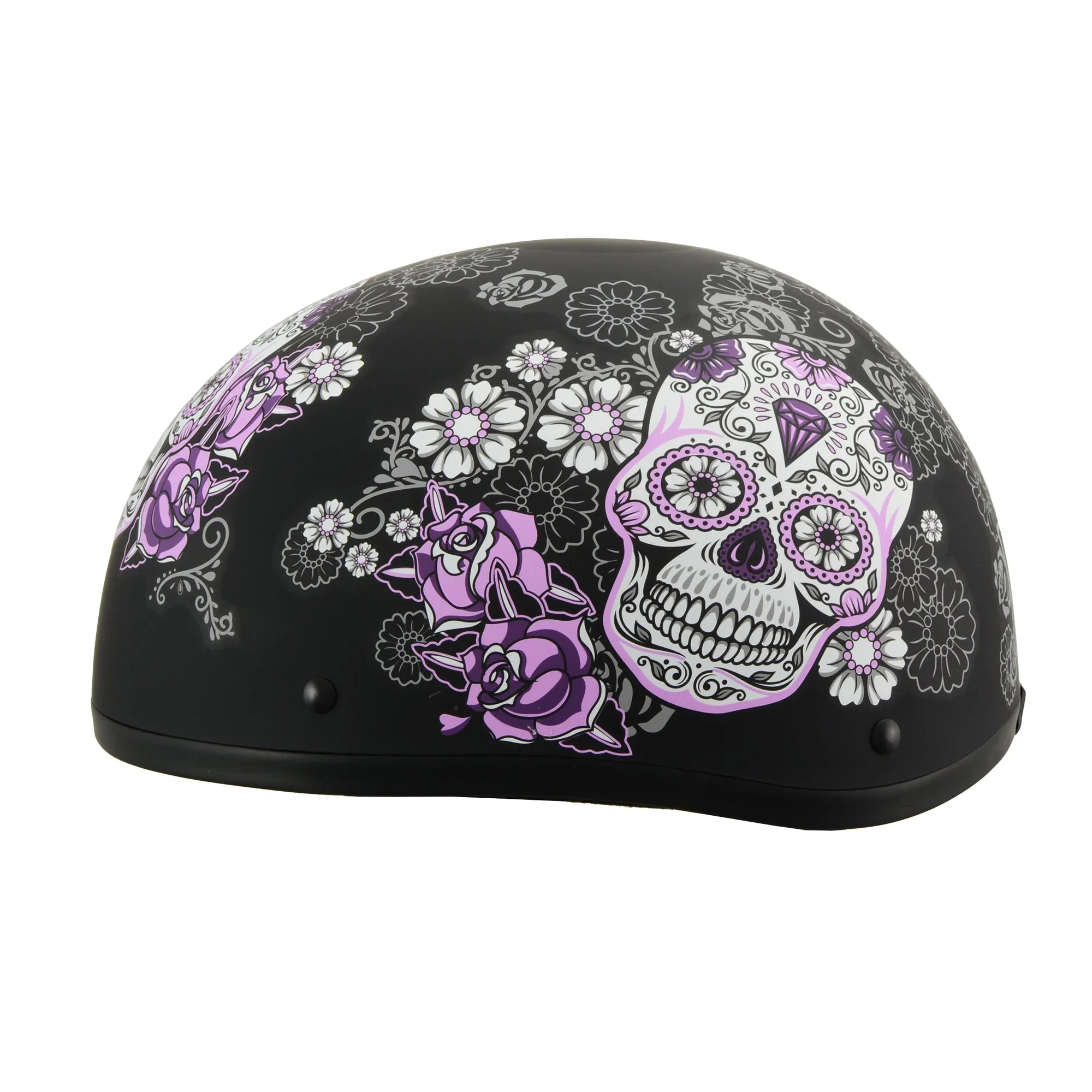 MPH DOT Ladies Helmet w/ Sugar Skull Design Matte Black
