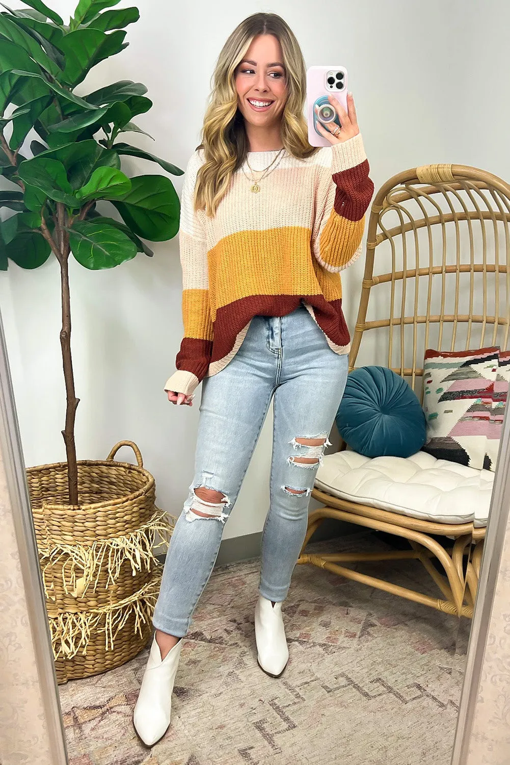 Multicolor Colorblock Striped Sweater
