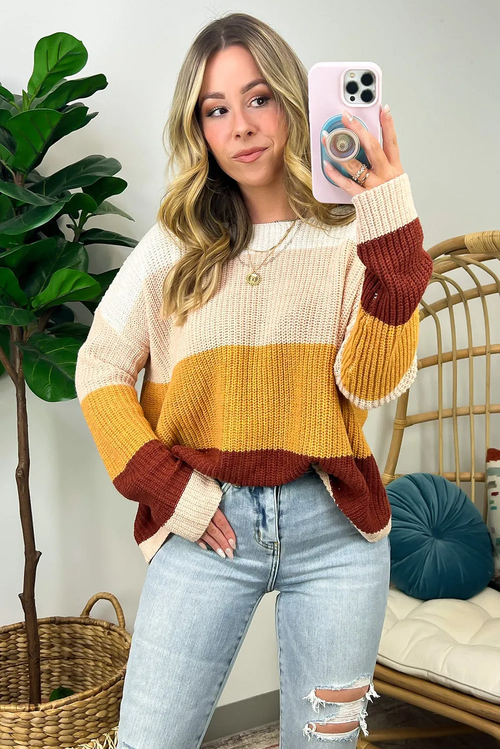 Multicolor Colorblock Striped Sweater