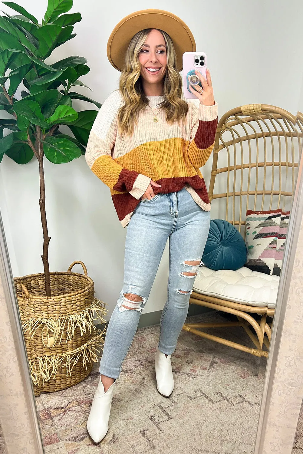 Multicolor Colorblock Striped Sweater