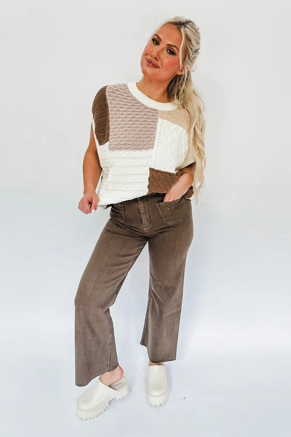 Multicolor Mixed Patterned Colorblock Textured Sweater Vest
