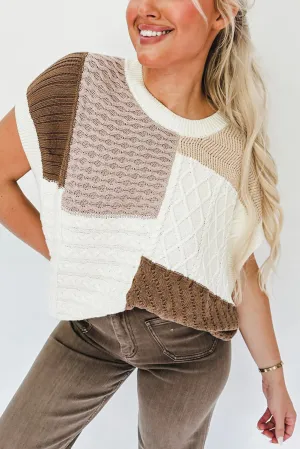 Multicolor Mixed Patterned Colorblock Textured Sweater Vest