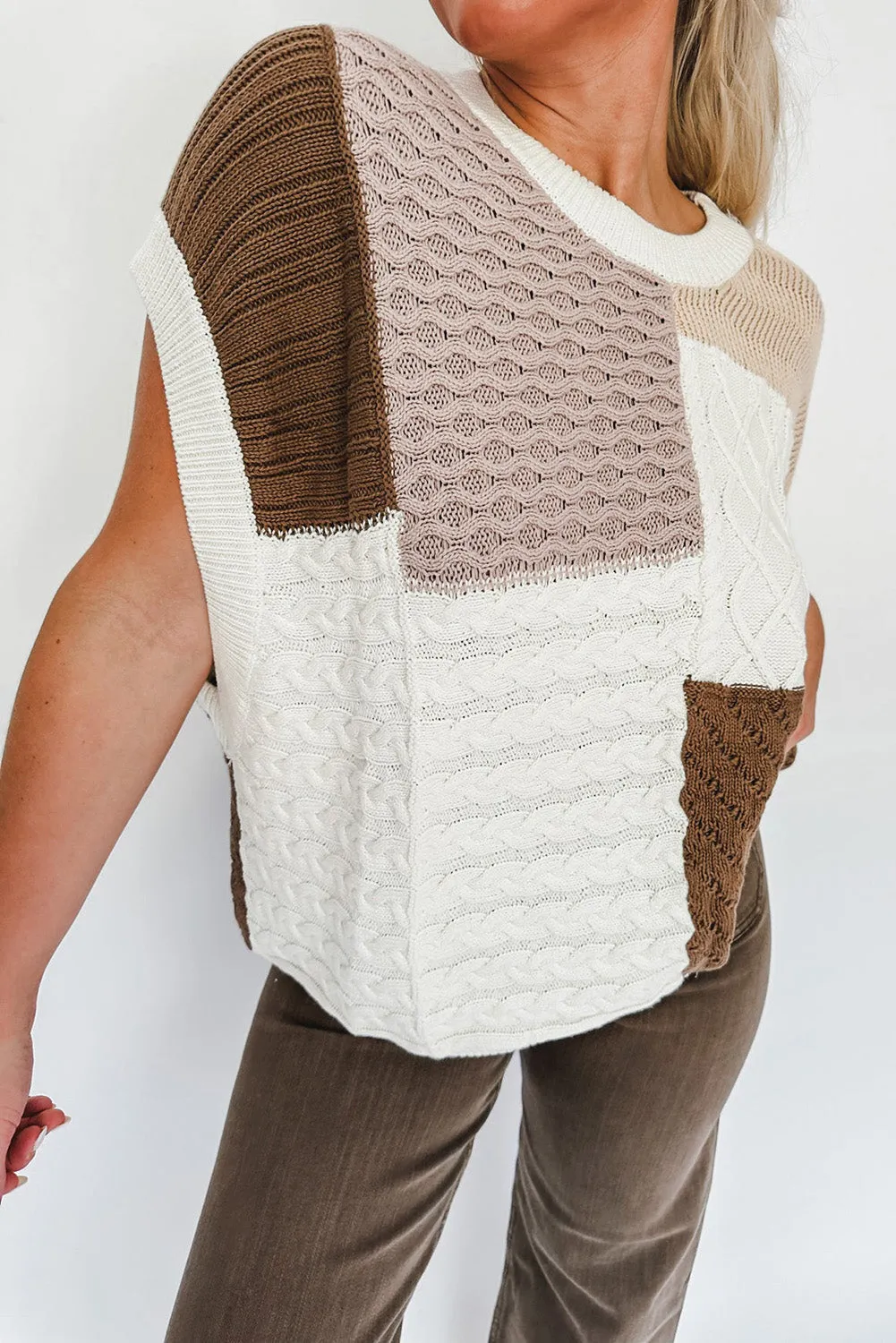 Multicolor Mixed Patterned Colorblock Textured Sweater Vest