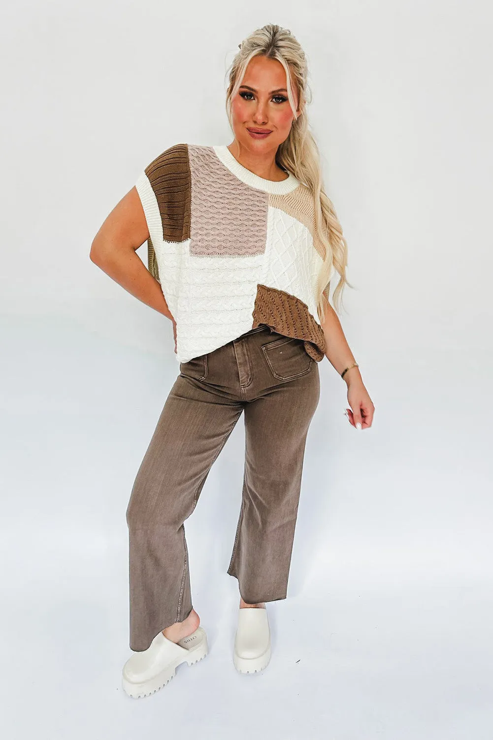 Multicolor Mixed Patterned Colorblock Textured Sweater Vest