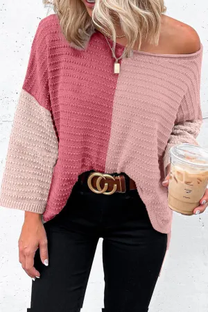 Multicolour Loose Colorblock Textured Knit Sweater