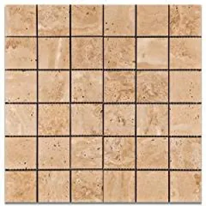 Mut Mocha Travertine 2 X 2 Polished Mosaic Tile - 6" X 6" Sample