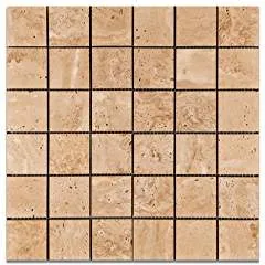 Mut Mocha Travertine 2 X 2 Polished Mosaic Tile - 6" X 6" Sample