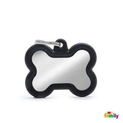 My Family ID Hushtag Black Chrome-Plated Brass Bone ID Tag with Black Rubber