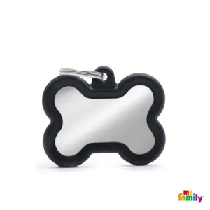 My Family ID Hushtag Black Chrome-Plated Brass Bone ID Tag with Black Rubber