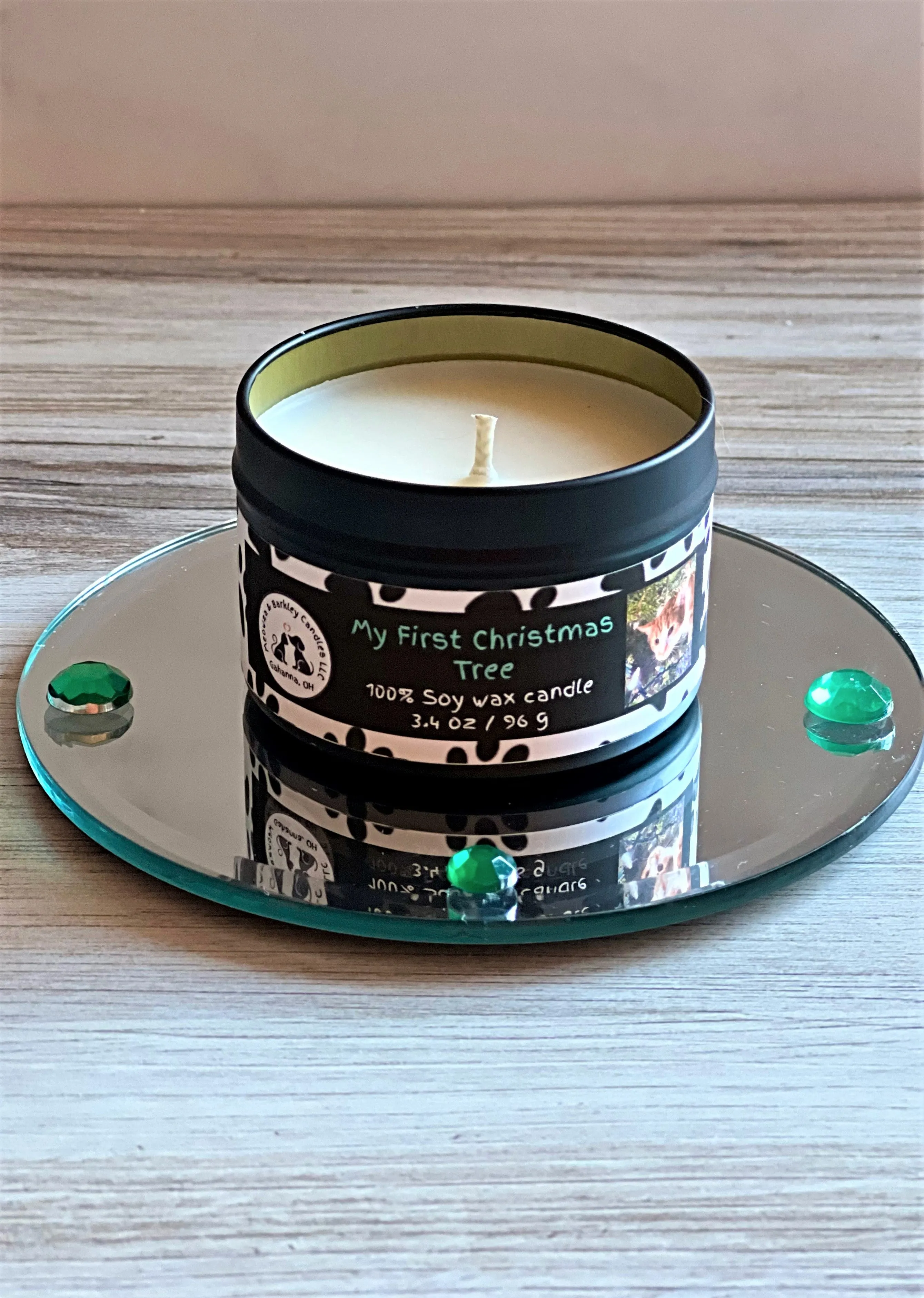 My First Christmas Tree - Small Tin Soy Candle - Pine and White Birch Fresh Christmas Tree Scent