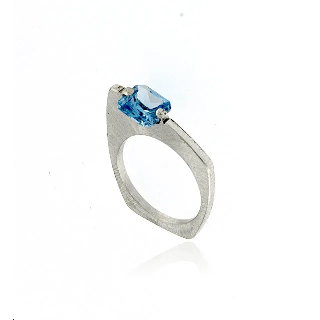 Mysterium Collection Asymmetrical Synthetic Light Blue Spinel Ring