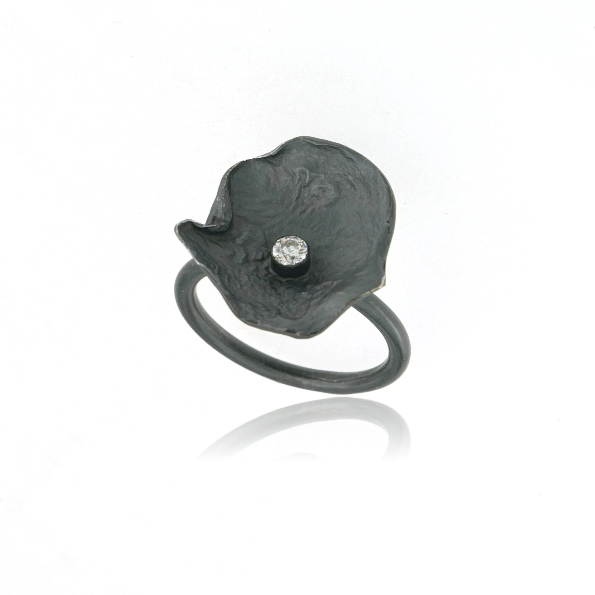 Mysterium Collection Oxidized Sterling & CZ Petal Ring (Lg)