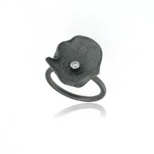Mysterium Collection Oxidized Sterling & CZ Petal Ring (Lg)