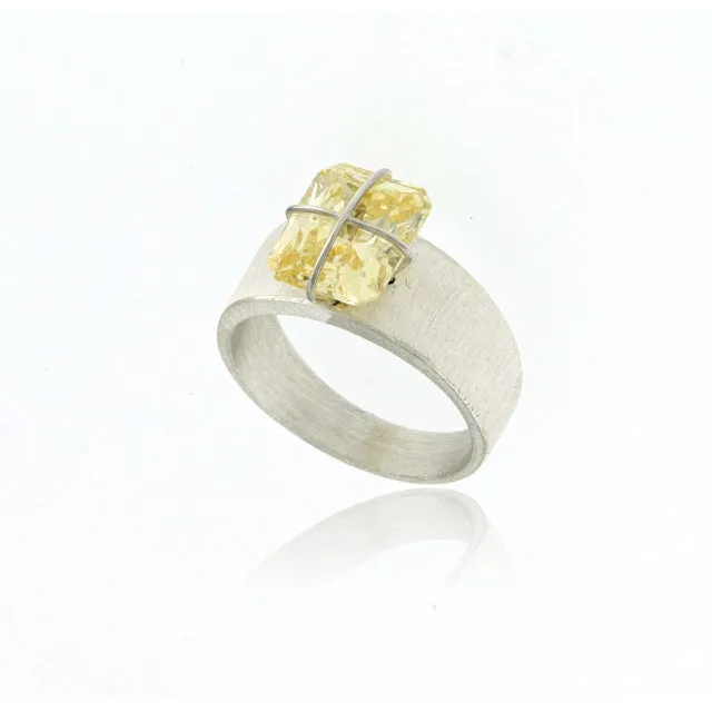 Mysterium Collection Sterling Light Yellow CZ Ring