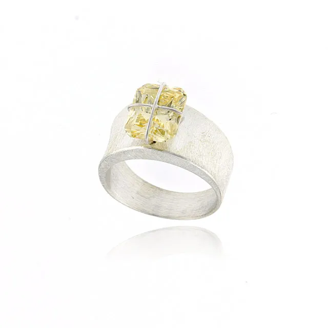 Mysterium Collection Sterling Light Yellow CZ Ring