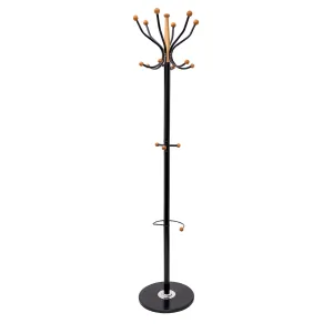 N1 Premium Coat Rack Stand with Black Metal & Beech Wood Balls - Solid Marble Base